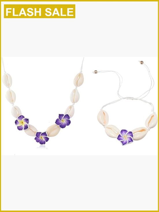 Jewelry - Hawaiian Shell Necklace Bracelet Set Handmade Boho Natural Seashell Tropical